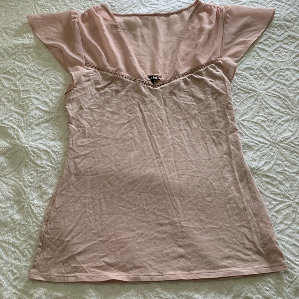 Express Soft Pink Blouse with Flutter Sleeves